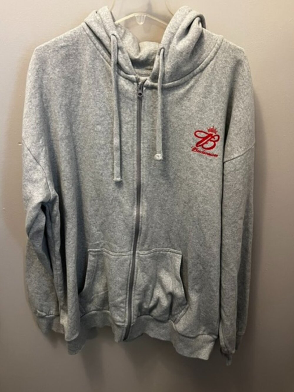 Men's Genuine Budweiser Hooded Zip Sweatshirt Jacket, Gray, Size 2XL, Good Cond!